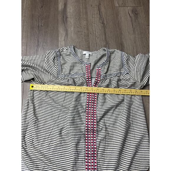 J.Crew Striped Boho Peasant Blouse Size 10 Navy Embroidered Front Cotton - Picture 4 of 8